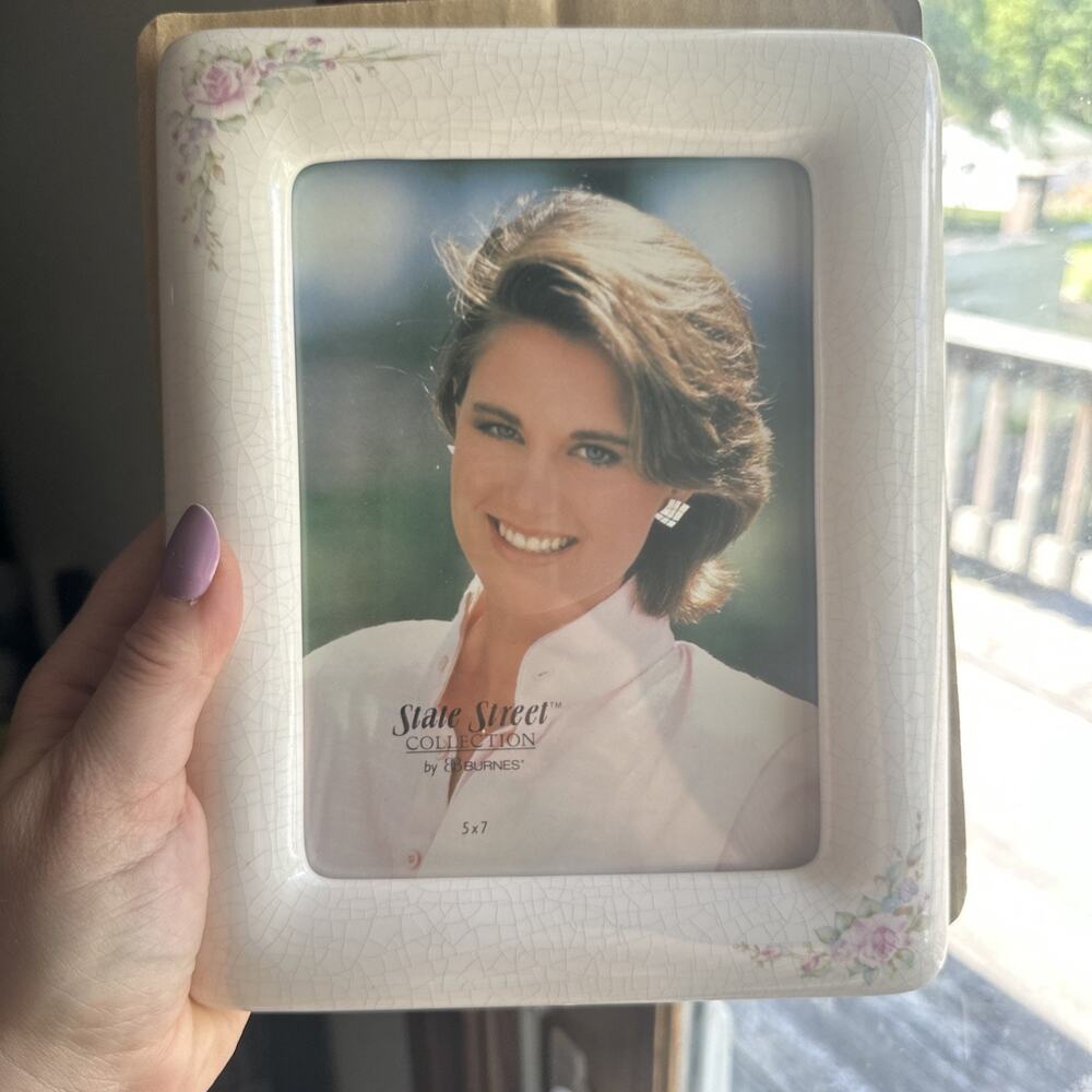 Vintage BURNES State Street Coll 5" x 7" Floral Pastel Porcelain Picture Frame